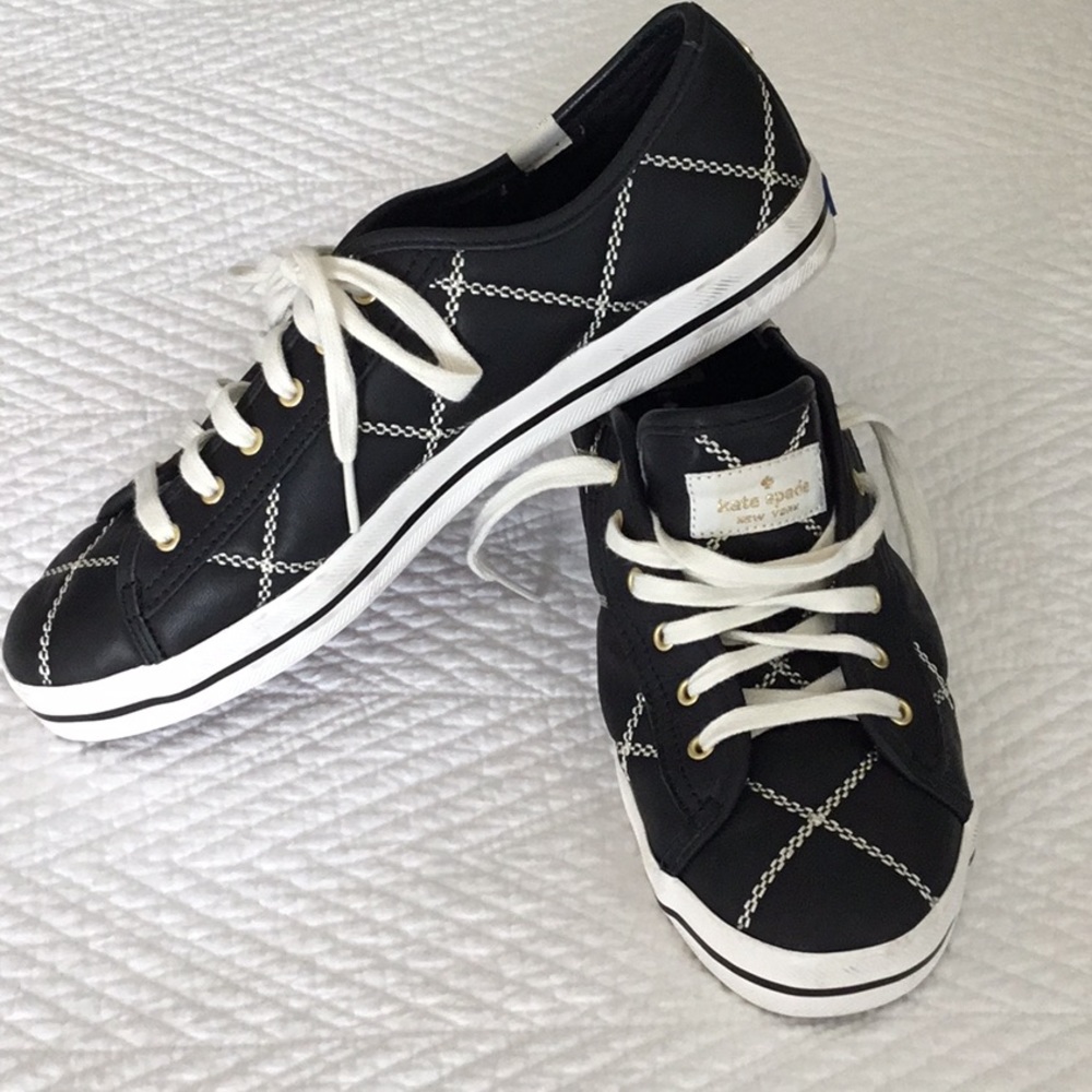 Kate Spade Keds Black Quilted Kickstart sz 8.5
